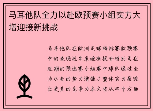 马耳他队全力以赴欧预赛小组实力大增迎接新挑战